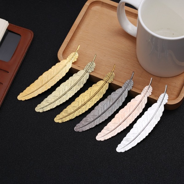 Stylish Metal Feather Bookmarks Simple Feather Shape Metallic Bo