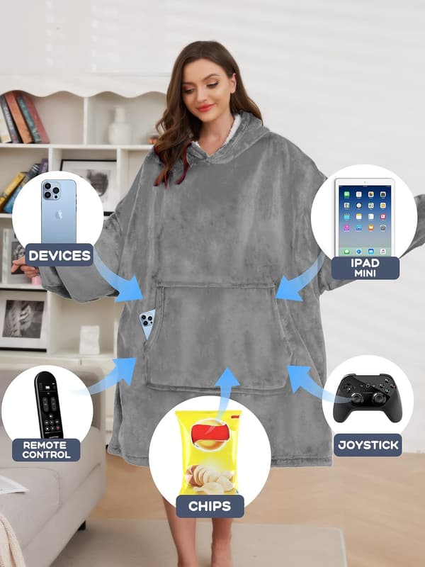 Bærbar hettegenser med hette, supervarm for kvinner og menn, oversized