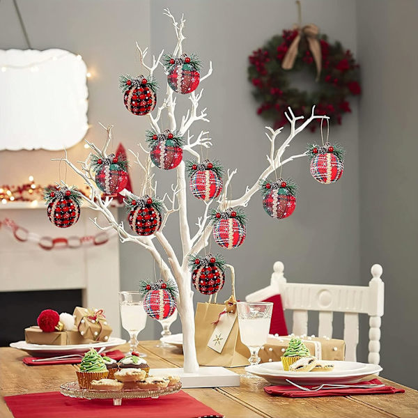 Buffalo Plaid Rustik Julgransdekorationer Ornament Set, Un