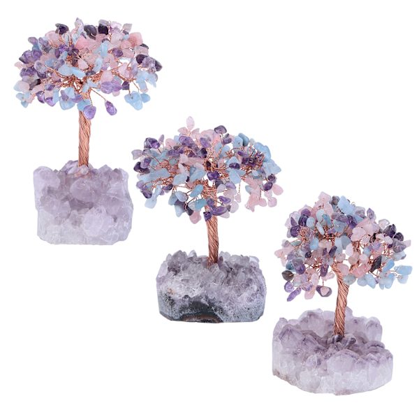 Luonnollinen ametisti kristallikivi rahapuu ametisti kvartsi kristalliryhmän pohjalla Bonsai puu Feng Shui työpöydän koriste vaurauteen ja onneen 4.5\"-6\"