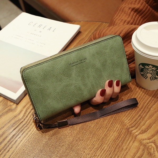 Lynlås Tegnebog til Kvinder Lysegrøn Håndledsrem Tegnebog til Kvinder Kvinders Lille Clutch Håndtaske Lang Slank Vegan Læder Tegnebog Pung til Kvinder - grøn