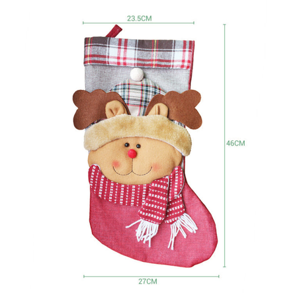 Älg Julstrumpor 3-pack 18\" 3D Plysch Söta Jultomten Snögubbe