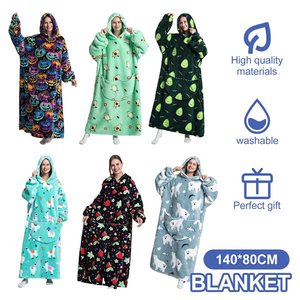 Super pitkä huppupeitto flanellipeitto hihoilla talvi Ho