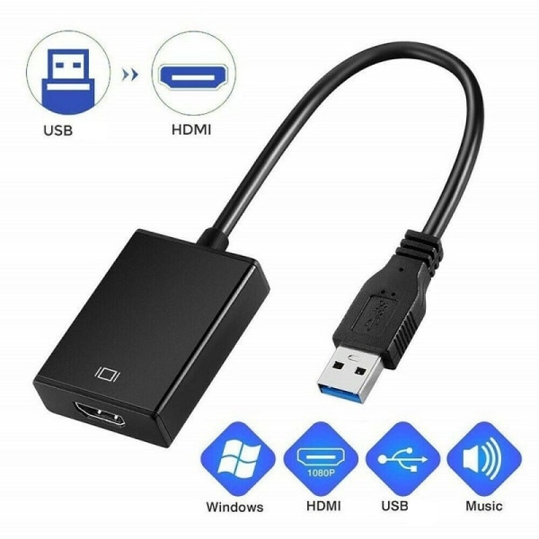 Gratis Drive USB 3.0 til HDMI hunnkonverter HD overføringskabel La