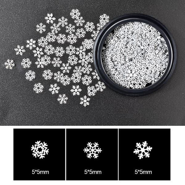 3 sett med Snowflake negleglitter julepynt hvitt