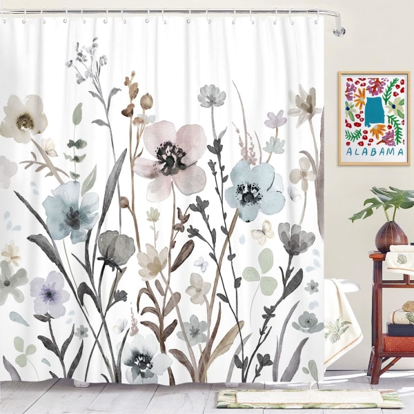 Blommig Duschdraperi, Boho Tyg Duschdraperier för Badrum