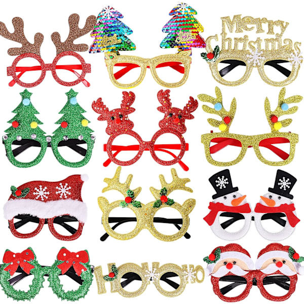 12 stk. Julebriller Glitter Festbriller Stel Julebriller