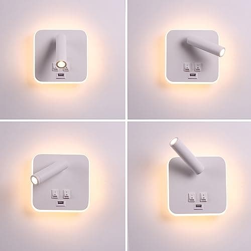 Sengelampe med leselys og vegglampe med ladebryter