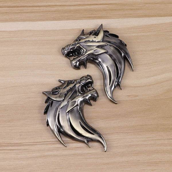 2 stk 3D metall ulvehode bilklistremerke og emblem refleks B