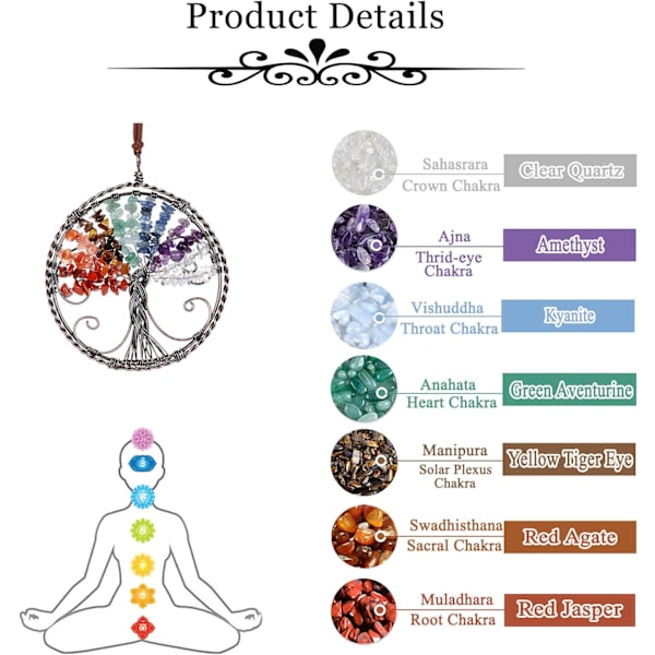 7 Chakra Reiki Healing Crystal Tree of Life Ornament Line Quartz