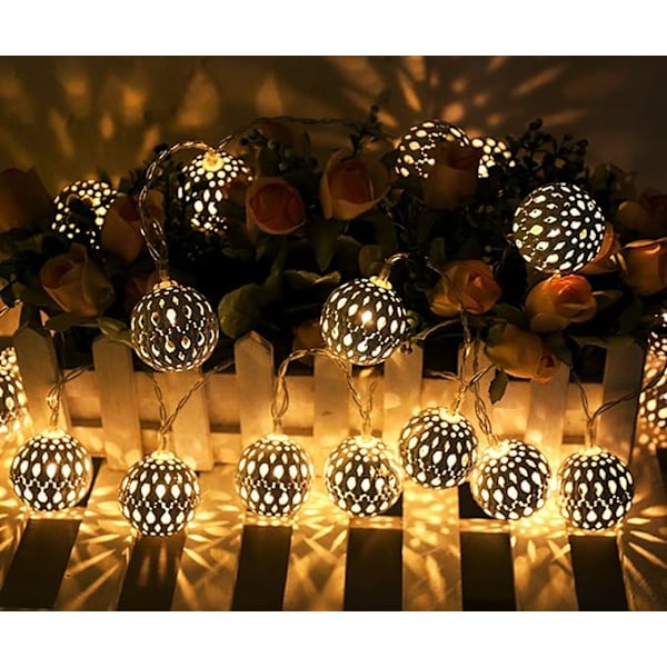 9,8ft 30 LED Globe String Lights, Silver Moroccan Party Hanging