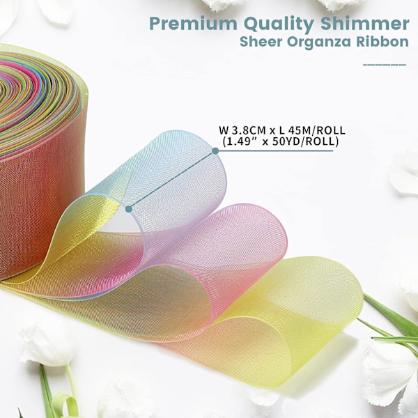 38mm x 45m läpinäkyvä organza-nauha, ensiluokkainen paljettinauha