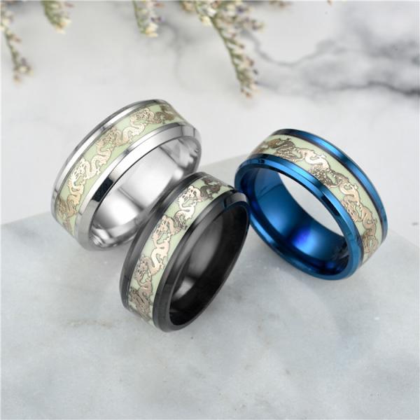 Dragon Glow in the Dark Rustfritt Stål Comfort Fit Band Ring-3p
