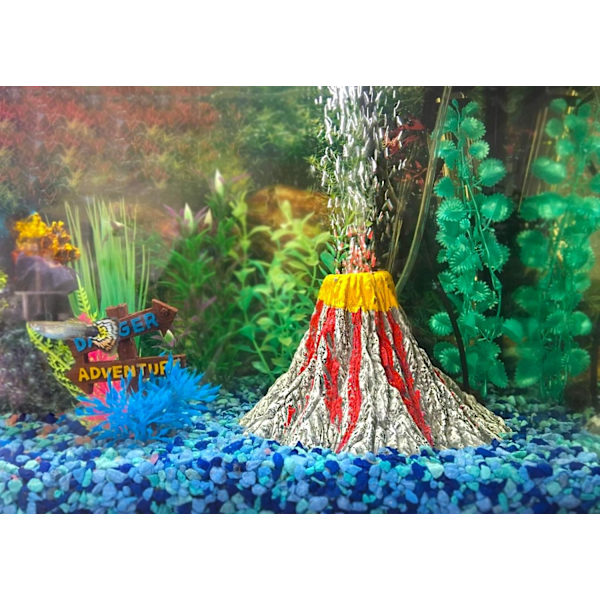 Akvarie Vulkan Ornament Kit med Luftsten Bubbler Fisketank D