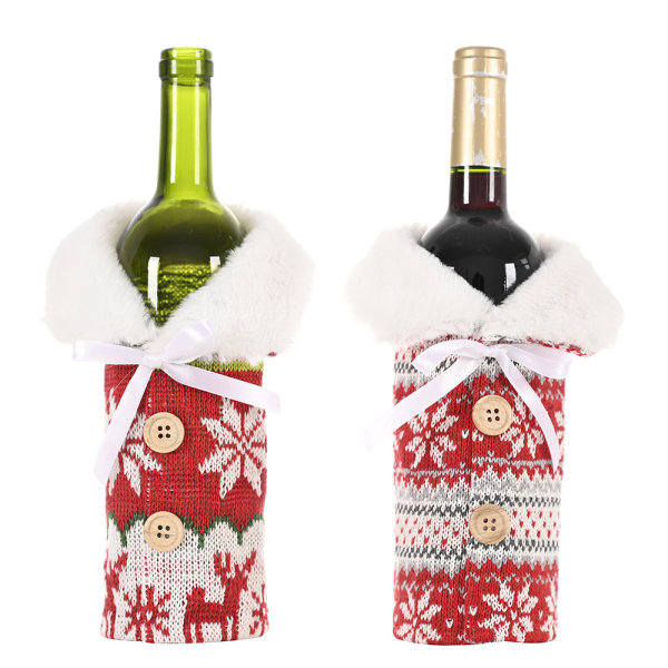 Christmas Wine Bottle Covers Knit Bottle Sweater with Red Snowfl