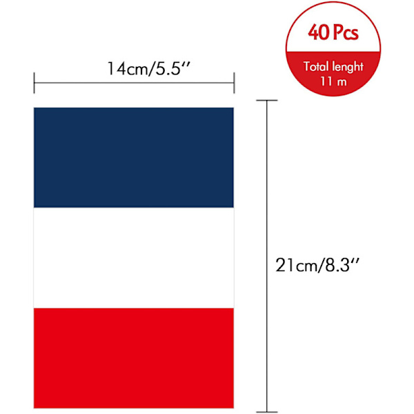 80 franske flagg 14 x 21 cm, 20 meter girlander nasjonalflagg bannere