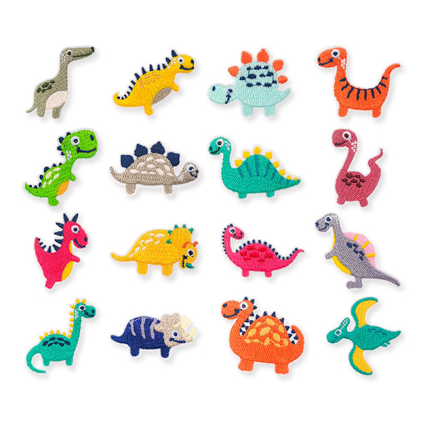 16 stk. stryge-på patches, dinosaur patch, klistermærker patch