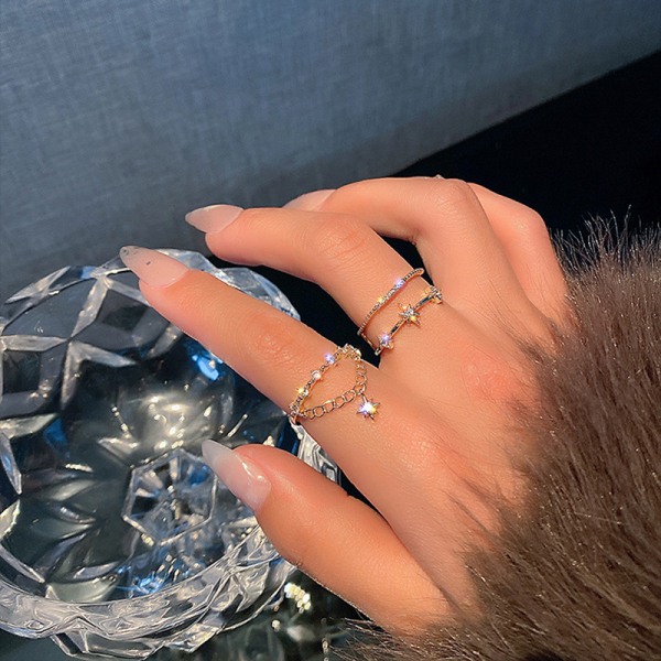 2 stjärnor set diamant öppen ring kvinnlig personlighet nät röd propo