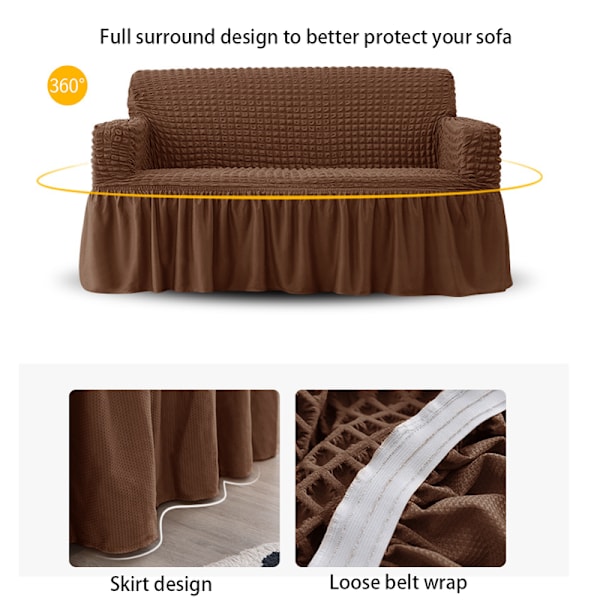 Enkel Passform Soffaöverdrag Universell Hög Stretch Hållbar Möbelskydd med Kjol (Beige), 2-4 Sits 140-185cm