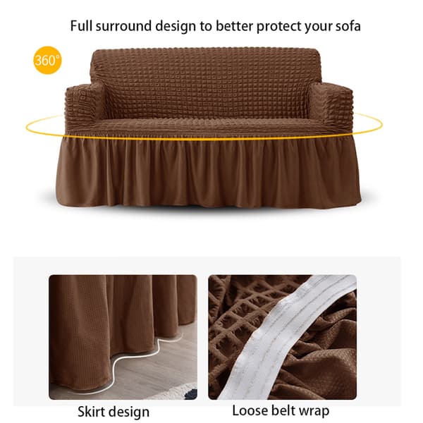 Enkel Passform Soffaöverdrag Universell Hög Stretch Hållbar Möbelskydd med Kjol (Mörk Ris), 2-4 Sitsar 85-135cm