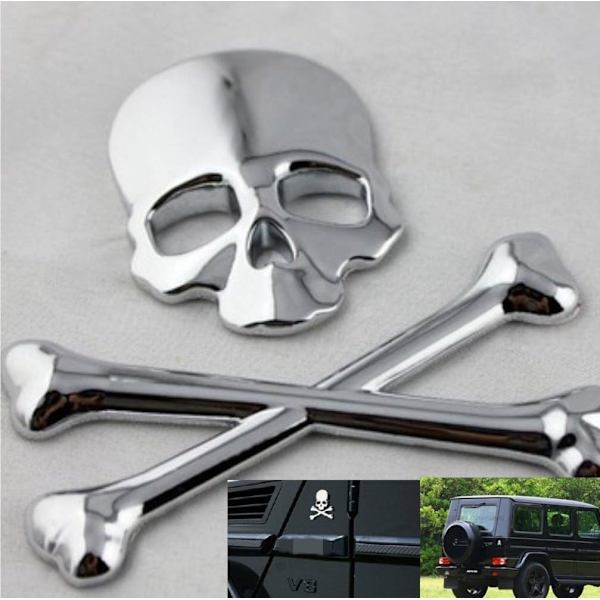 Skull Crossbone Pirate Car 3D Emblem Chrome Metal Badge Sticker