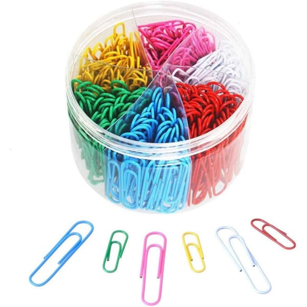 Papirclips, 450 farverige papirclips, mellem 28mm og ekstra store