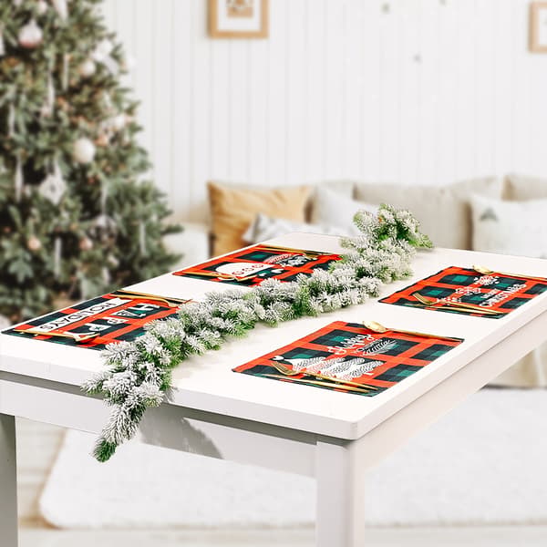 5 stk. juletern plaid trykte bordskånere julebord D