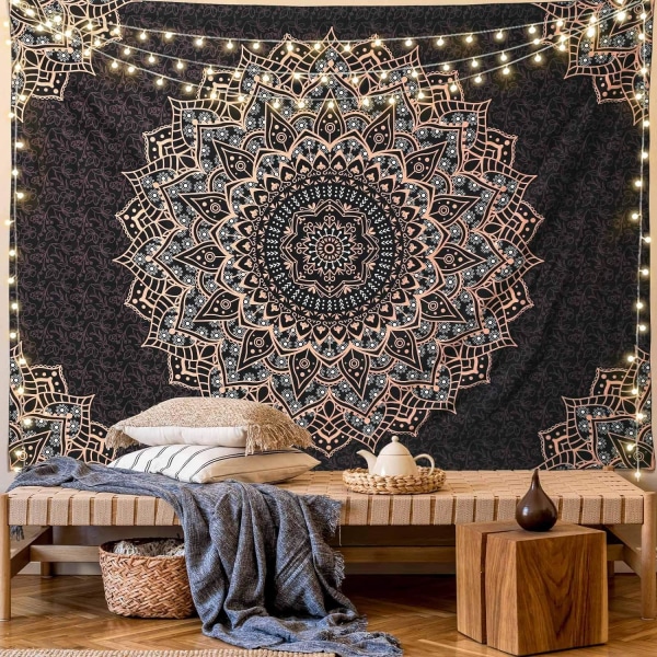 Svart Mandala Gobeläng Väggbonad Psykedelisk Gobeläng Aesthet