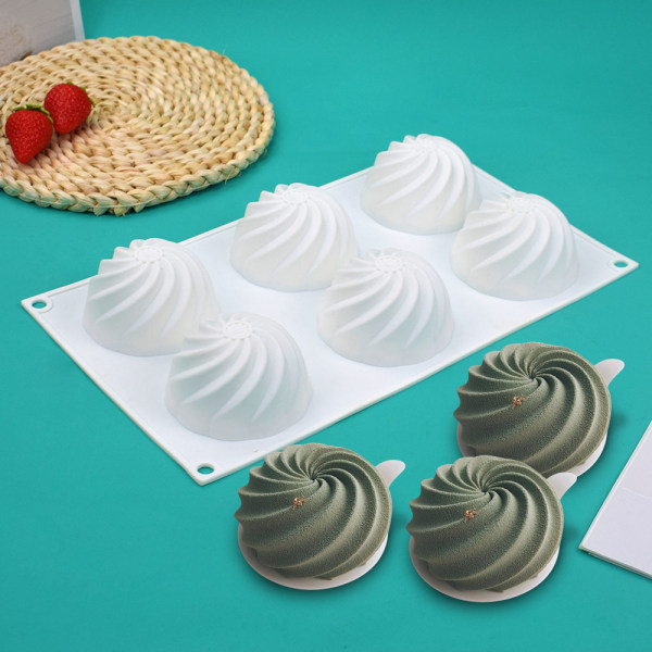 Mousse spiral kakeform 6 sirkel roterende silikonform DIY sjokolade