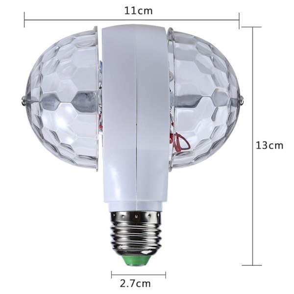 2 stk. 6W E27 LED RGB dobbelt krystal kugle roterende pærer