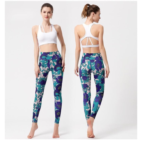 Damer Højtaljede Skinny Trykte Sports Fitness Yoga Bukser-HK285 M