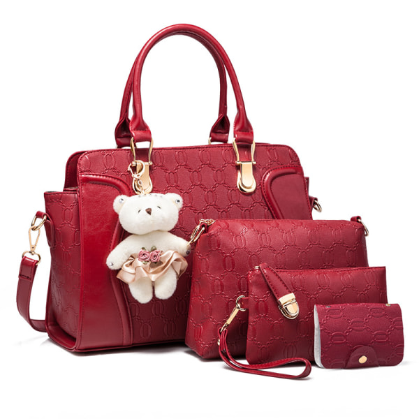 4pcs Women's Fashion Handbags Tote Bags Shoulder Bag Top Handle Satchel Purse Set - Burgundy