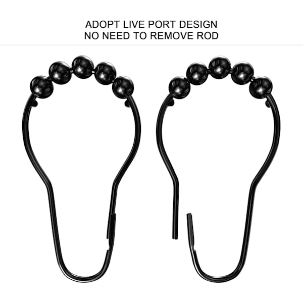 12 st duschdraperikrokar i plast, dubbla duschdraperiringar black