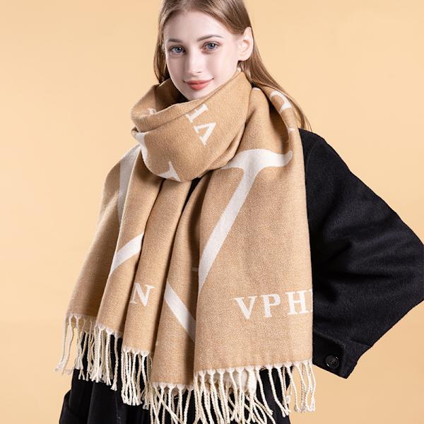 Nyt uldtørklæde til kvinder vinter cashmere ensfarvet bølget wrap t