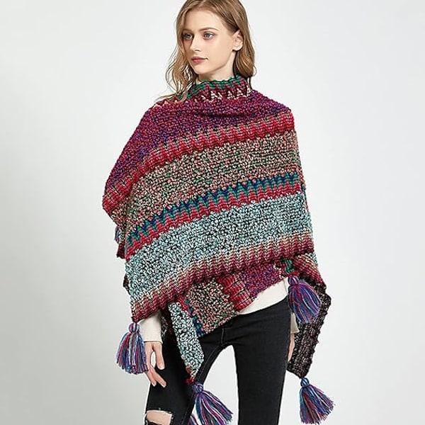 Kvinde poncho strikket sjal kappe, kvinde strikket cardigan kimono
