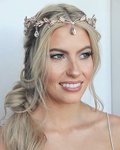 Rhinestone Leaf Bryllup Tiara Hovedbånd til Brud, Rose Gold Cro