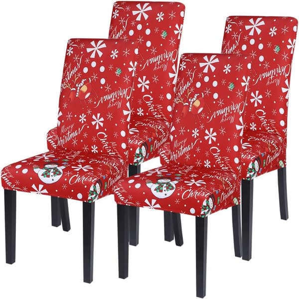 Julstolsöverdrag Set om 4, Stretchiga Julmatstolar