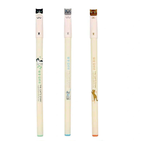 12 Kawaii søde katte-design gelpenne (tilfældige farver)
