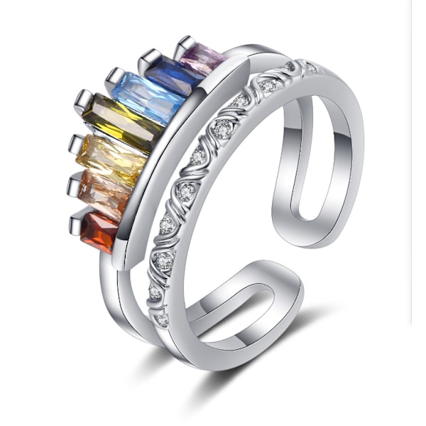 Micro Ring Crown Ring Zircon Säädettävä Sateenkaari Rengas Set Adjusta
