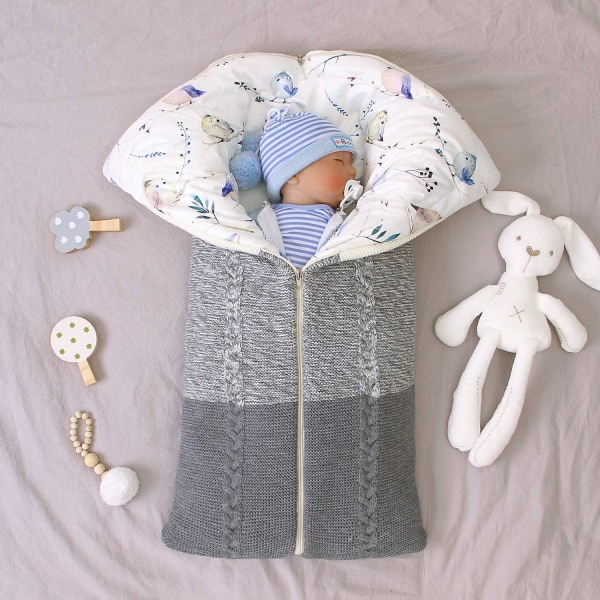 Vinter Babysovsäck Stickad Bomull Unisex Flicka Pojke Dragkedja Slee