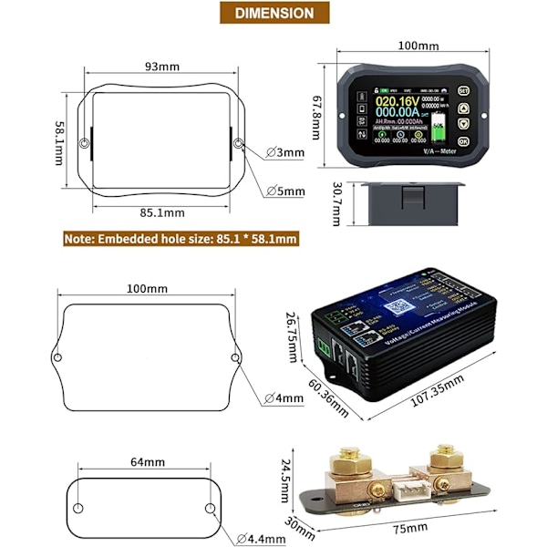 Batterimonitor Kapacitetsmåler Voltmeter, KG-F Batterimonitor 0