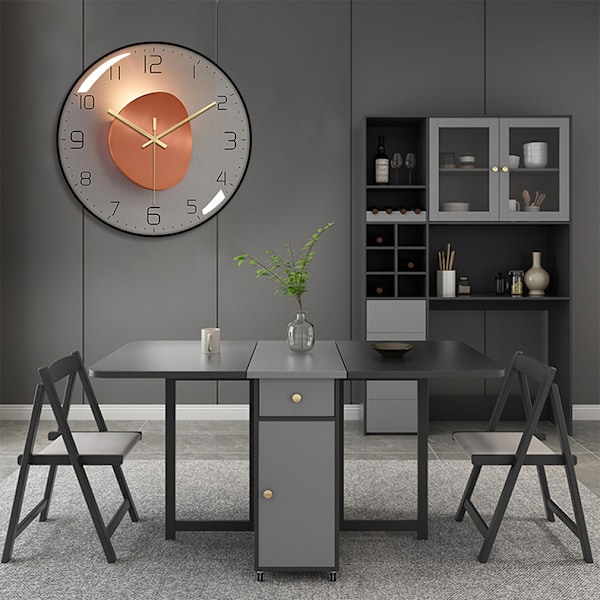 12 tuuman seinäkello, Art Deco -seinäkello, äänetön moderni metalliseinäkello, sopii olohuoneeseen, makuuhuoneeseen, toimistoon, työhuoneeseen Black edge