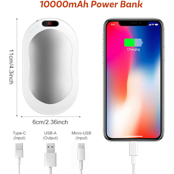 Håndvarmer, 8000mAh oppladbar håndvarmer, 3-trinns elektronisk