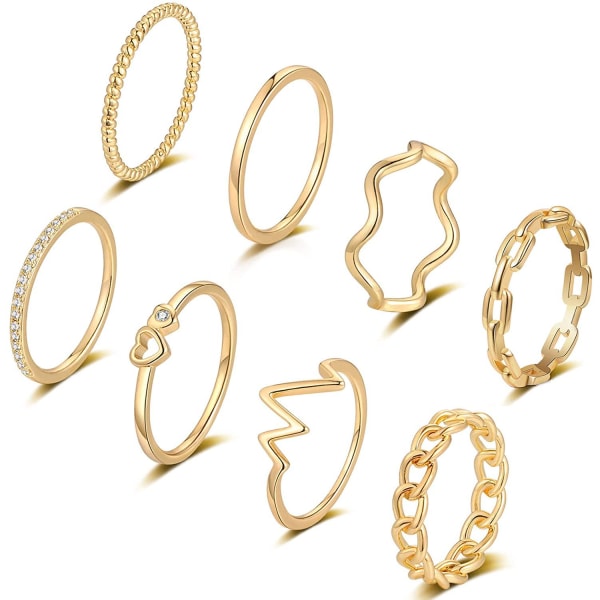 8 Pieces 14k Gold Plated Ladies Stacking Rings Gold Silver Stack