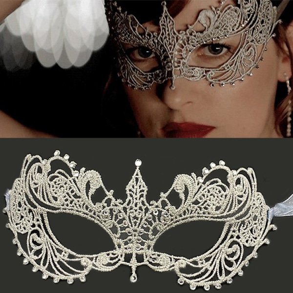 Halv ansikte Halloween spetsfestmask och sexig festmask (Silver)