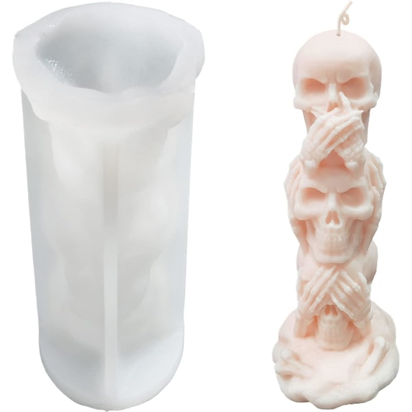 3D kranieformet stearinlysform søjle Halloween silikoneharpiksform til Ar