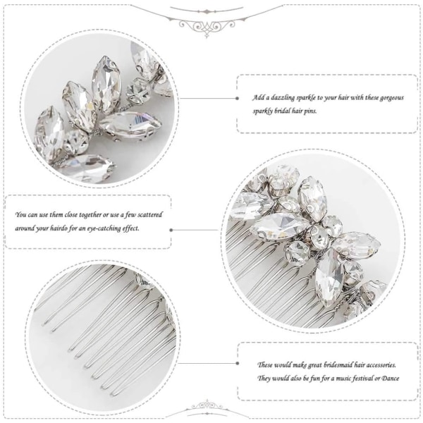 Brudbröllopskam, elegant silver bröllopshårkam, brudbrud