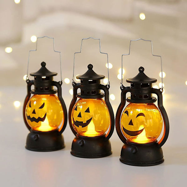 3 kappaletta Halloween-kurpitsalyhtyjä kahvalla, kannettava ripustus