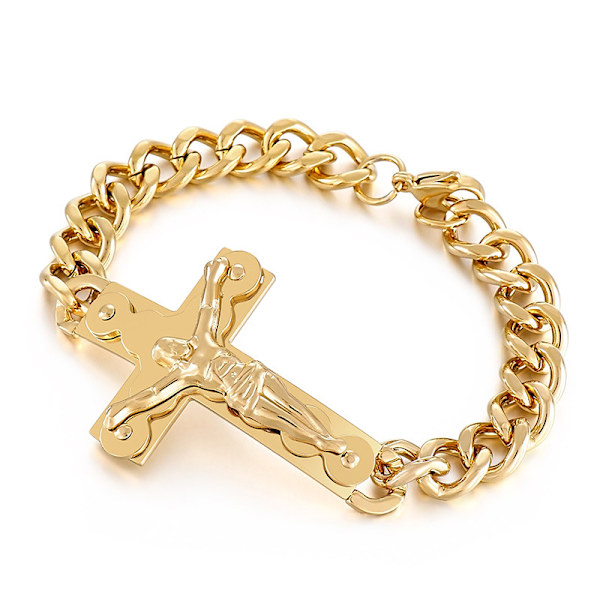 Herre Armband i Rostfritt Stål med Jesus Kristus Krucifix Kors - Länkkedja - Polerad
