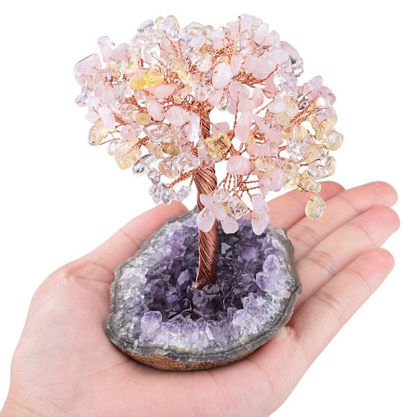 Naturlig Ametyst Krystal Sten Penge Træ med Ametyst Kvarts Krystal Klynge Base Bonsai Træ Feng Shui Skrivebords Dekoration for Velstand og Held 4.5\"-6\"